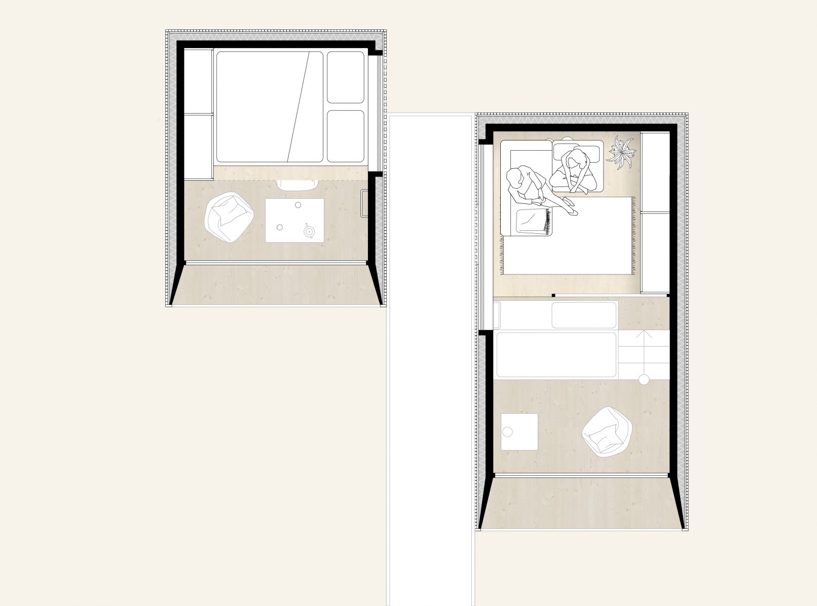wettbewerb xs ferienhäuser grundriss og variante zwei gebäude
