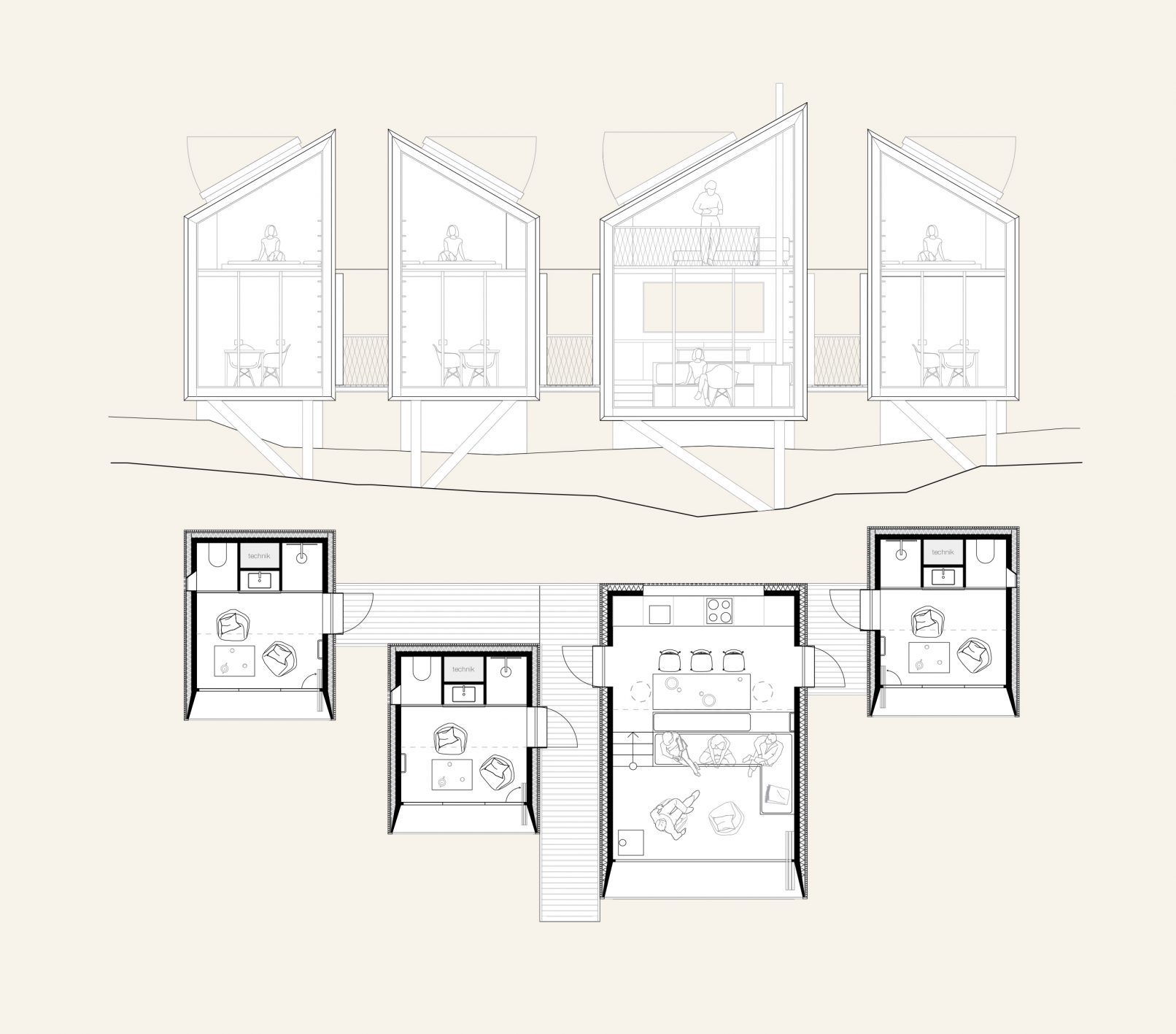 wettbewerb xs ferienhäuser variante vier gebäude