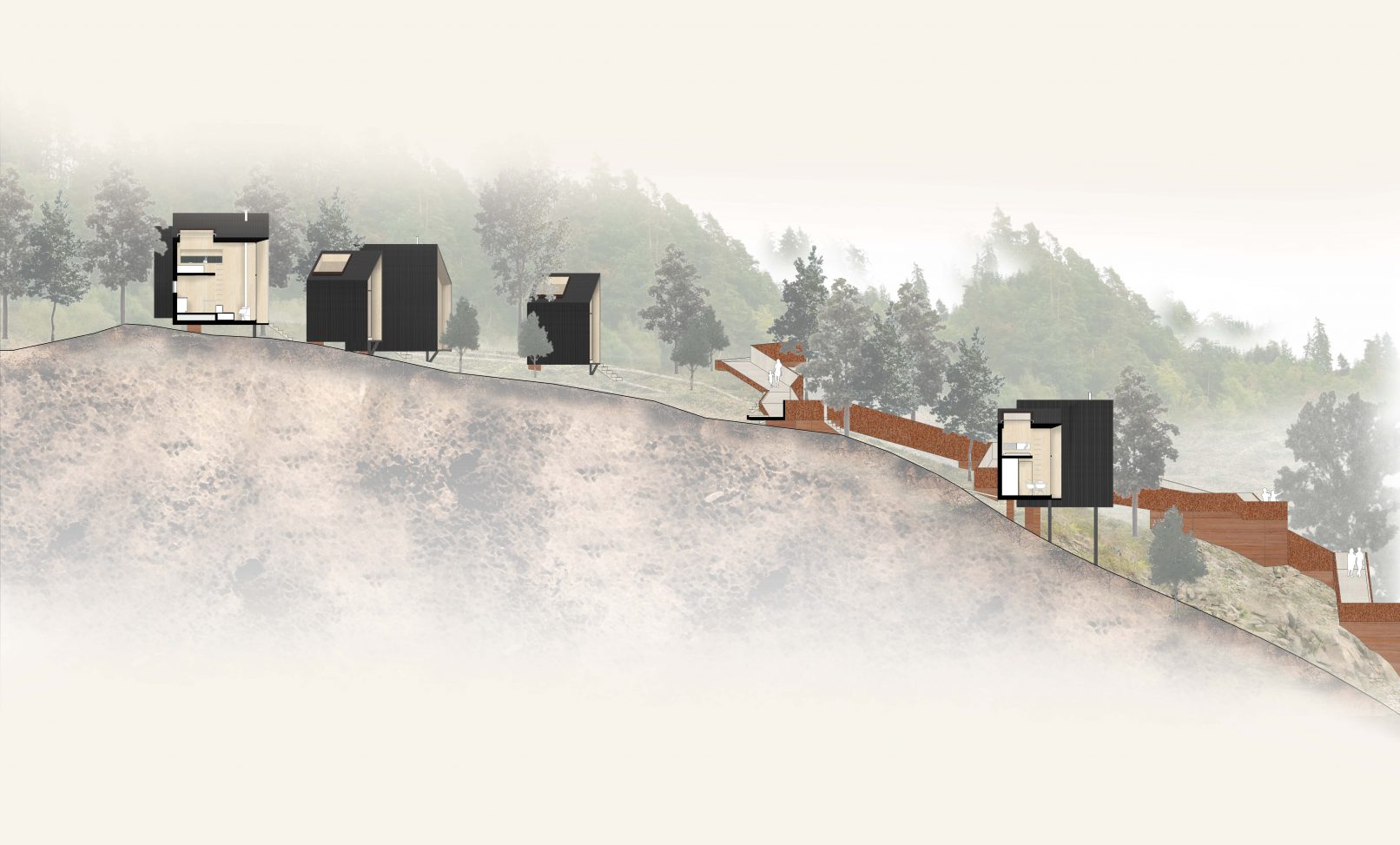 wettbewerb xs ferienhäuser geländeschnitt